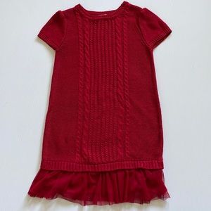 1989 place brick red short sleeve sweater dress with tool trim. Girls size 5